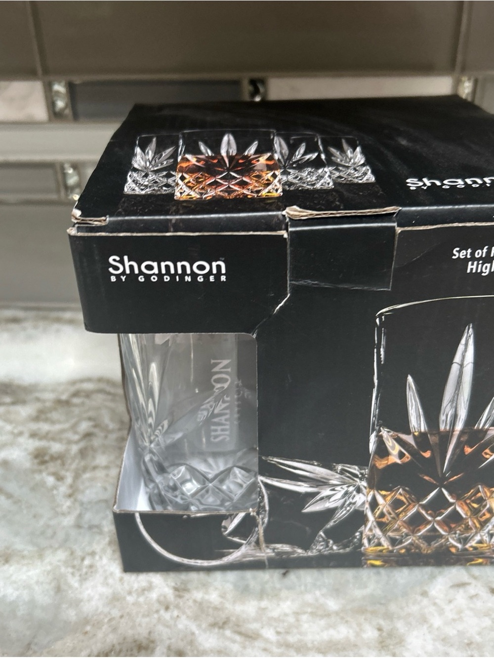 SHANNON Cut Crystal by GODINGER Beverage/Highball Glasses-Set of 4 - 11oz. 325ml
